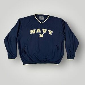 Navy Midshipmen Jacket Mens Large Blue NCAA Football V Neck Pullover Top